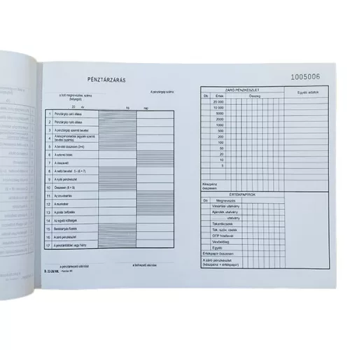 Nyomtatvány pénztárzárás VECTRALINE A/4 fekvő 25x2 lapos