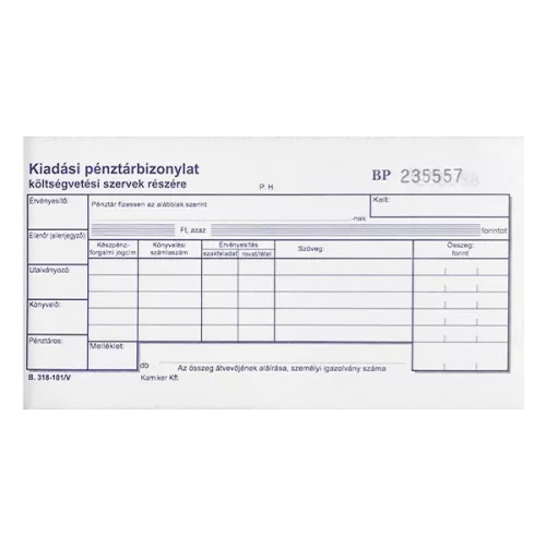 Nyomtatvány kiadási pénztárbizonylat költségvetési szervek részére fekvő 25x2 lapos