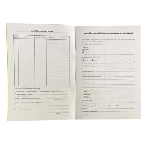 Nyomtatvány munkavédelmi oktatási napló VECTRALINE A/4 álló 20 lapos