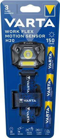 VARTA Fejlámpa, 3 LED, 3xAAA, mozgásérzékelő, VARTA " Work Flex H20"
