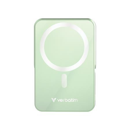 VERBATIM Power bank, külső akkumulátor, mágneses (vezeték nélküli), 10.000mAh, kitámasztó, VERBATIM "Charge n Go", zöld