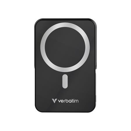 VERBATIM Power bank, külső akkumulátor, mágneses (vezeték nélküli), 10.000mAh, kitámasztó, VERBATIM "Charge n Go", fekete