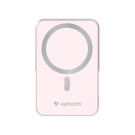 VERBATIM Power bank, külső akkumulátor, mágneses (vezeték nélküli), 10.000mAh, kitámasztó, VERBATIM "Charge n Go", rózsaszín
