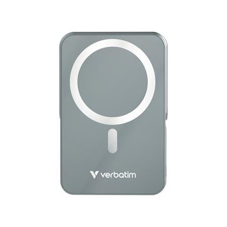 VERBATIM Power bank, külső akkumulátor, mágneses (vezeték nélküli), 10.000mAh, kitámasztó, VERBATIM "Charge n Go", szürke