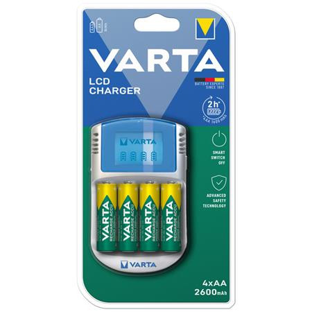 VARTA Elemtöltő, AA ceruza/AAA mikro, 4x2600 mAh AA, LCD kijelző, 12V USB, VARTA