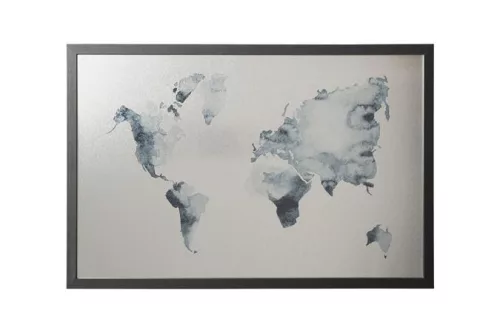 VICTORIA VISUAL Üzenőtábla, ezüst, mágneses, 60x40 cm, fekete fa keret, VICTORIA VISUAL, "Világtérkép"
